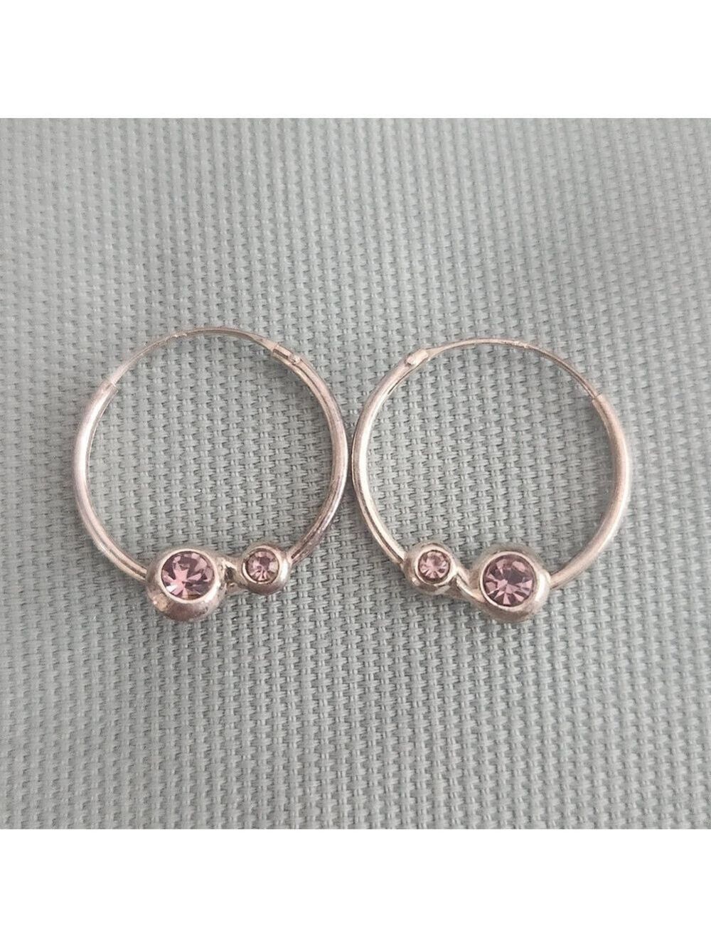 Small Sterling Silver Hoop Earrings with Amethyst Stones